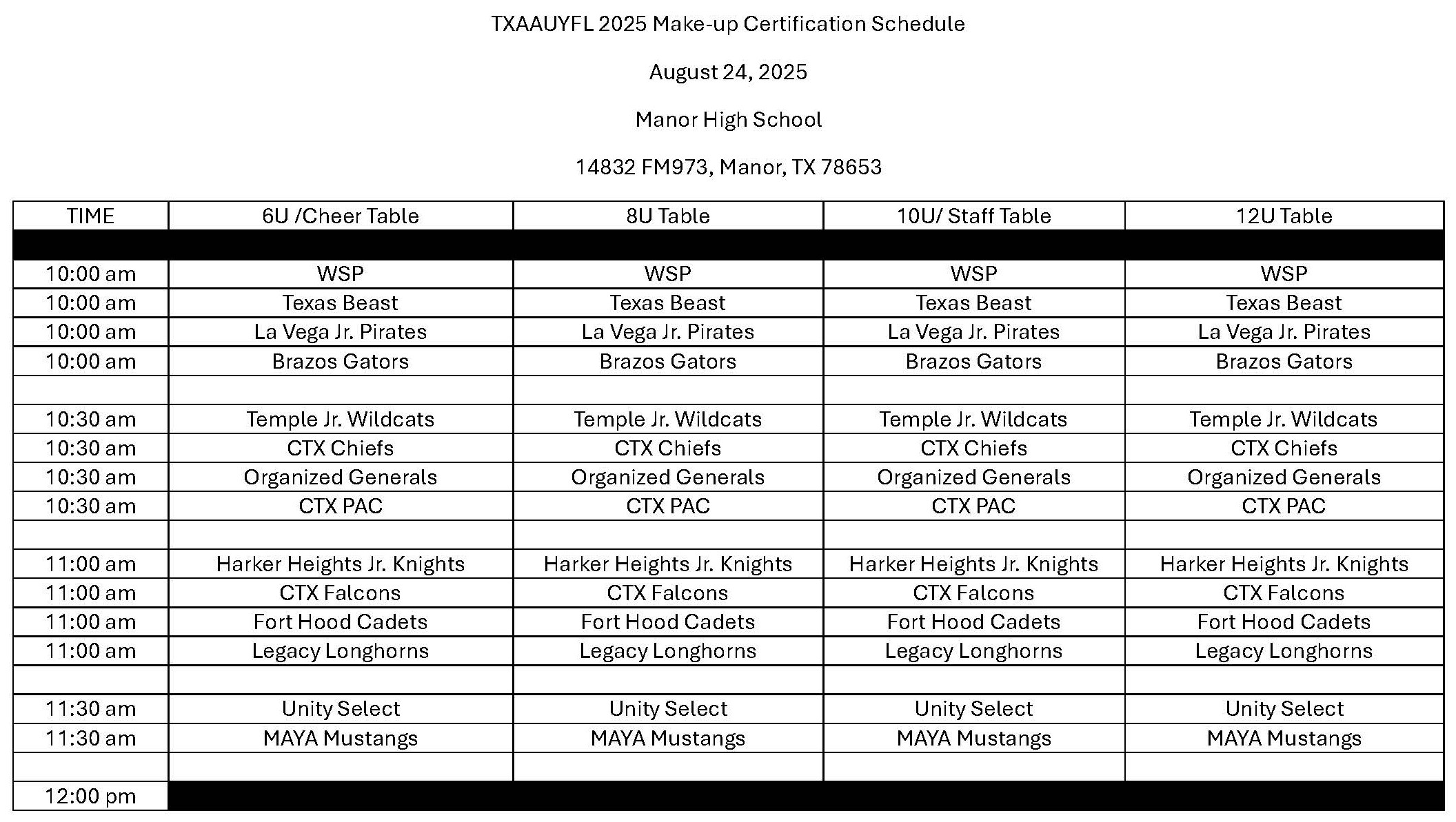 TXAAUYFL 2025 Make-up Certification Schedule (2)